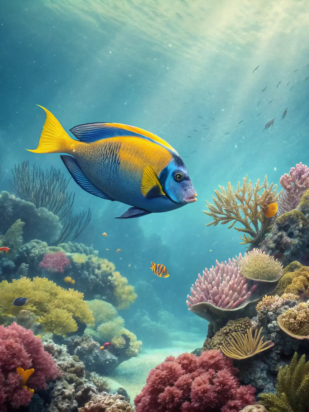 A vibrant and dynamic image from the Mega Fishing game, showcasing the underwater environment, various fish species, and the game's interface with visible multipliers and bonus features.